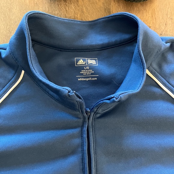 Adidas Golf Large Sized Quarter Zip Jacket Dark Blue / White Stripe RN88387 - Picture 2 of 4
